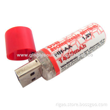 Newest red style 1.2V 1,450mAh AA model USB battery for traveling and camping